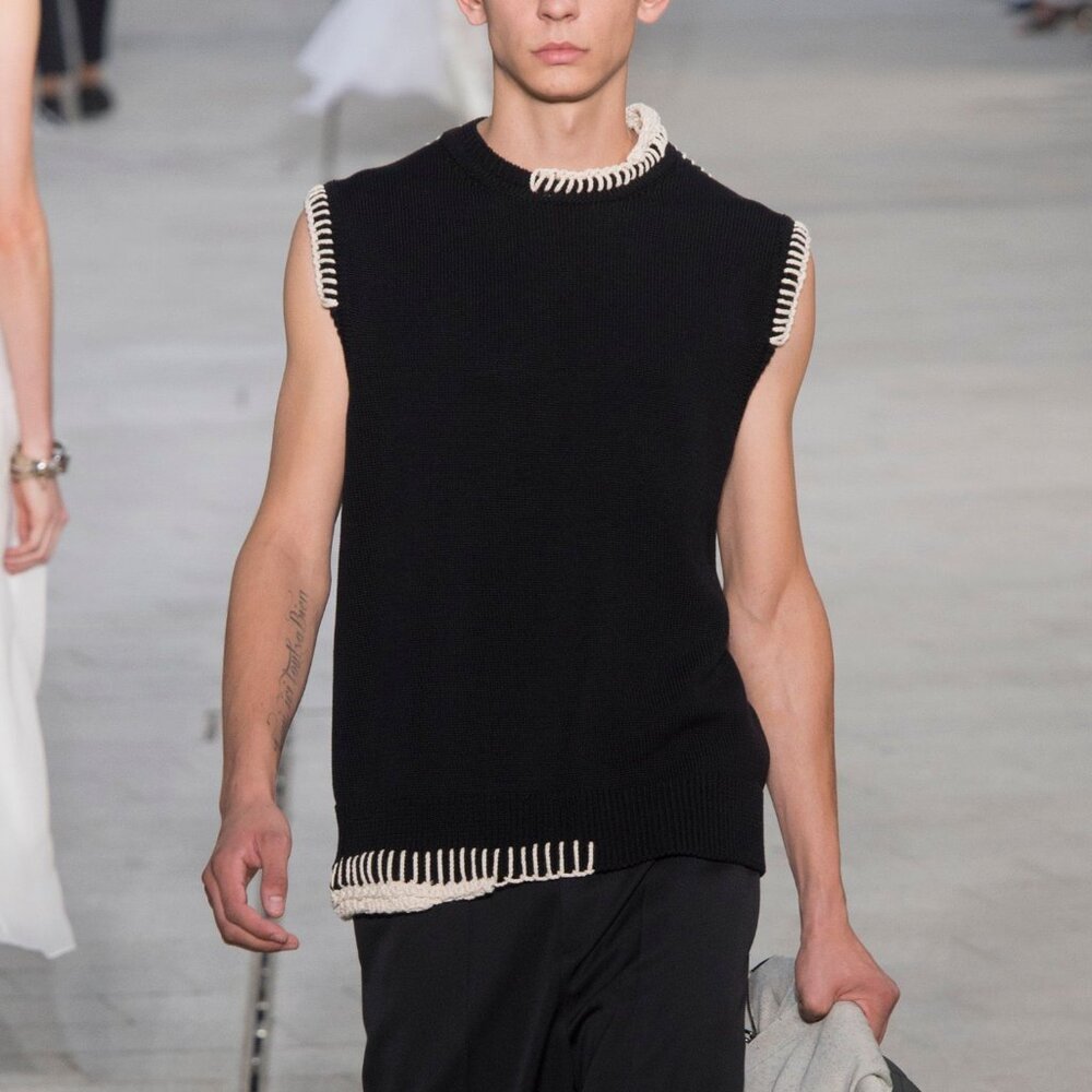 Jil Sander SS/18 Runway Black Cotton Stitch-Detail Knitted Vest